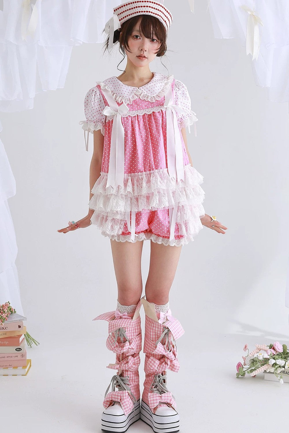 Retro Pink Polka Dot Bow Shirt
