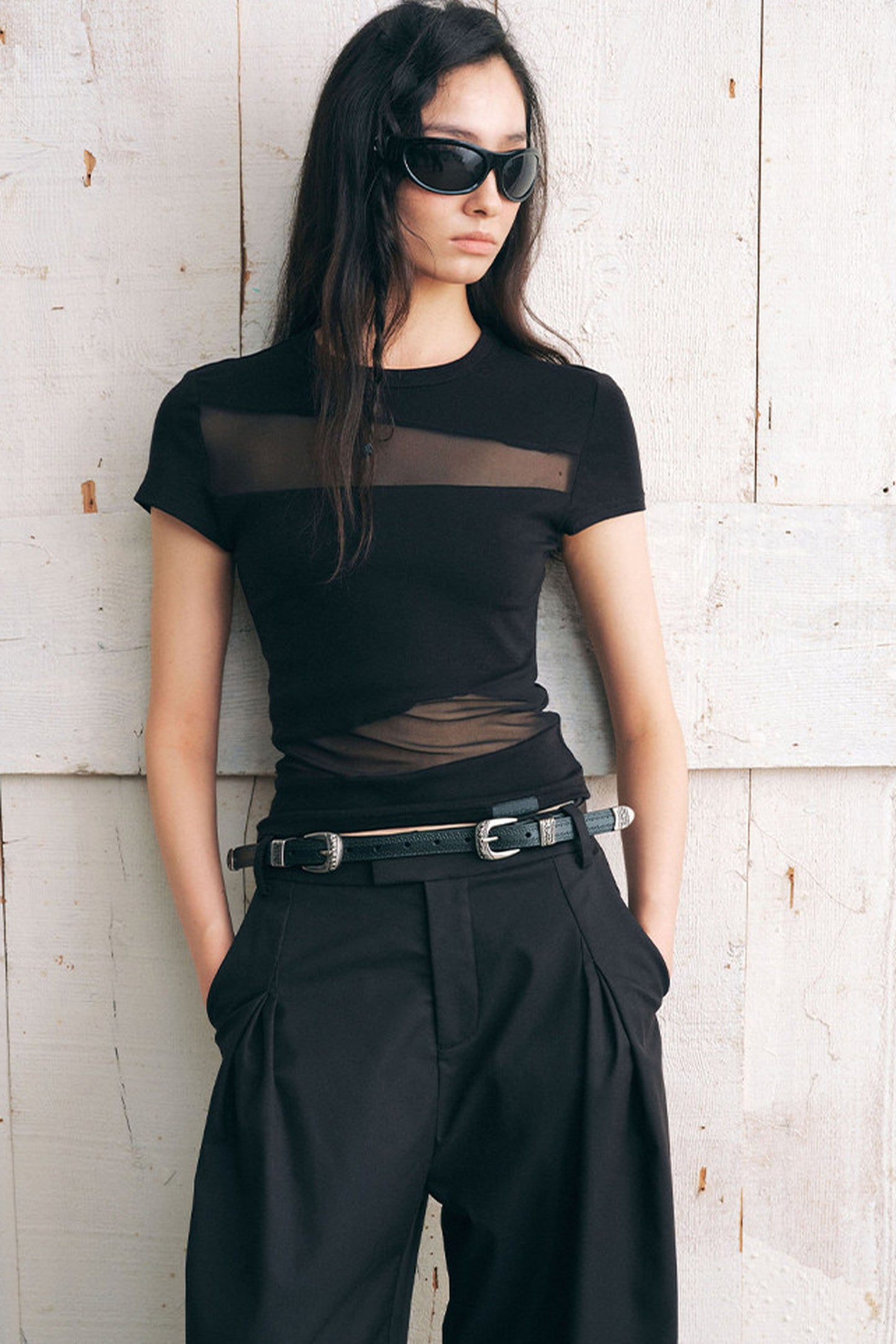 Mesh Spliced Slim Fit T-Shirt