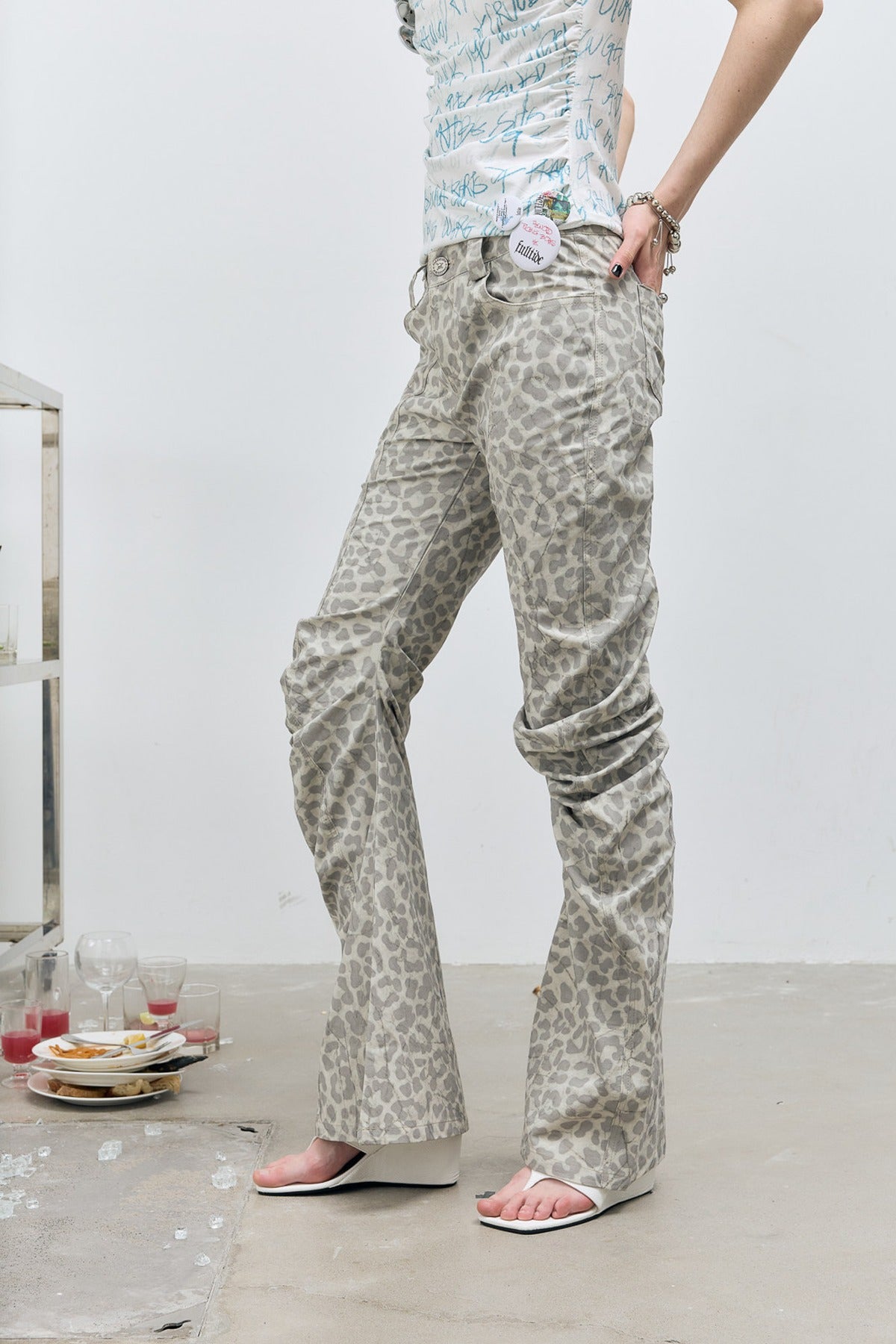 Deconstructed Distressed Leopard Scimitar Pants