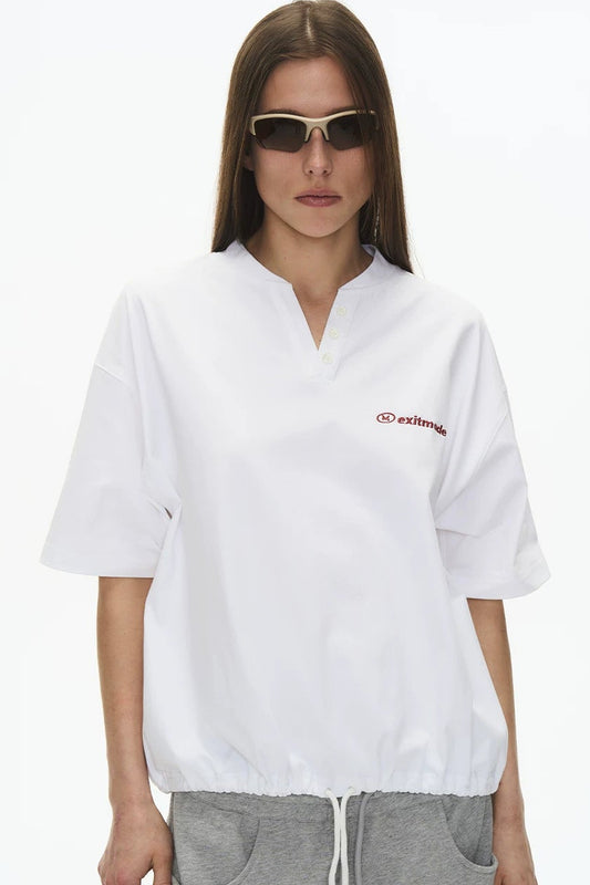 Ice-Feel Drawstring V-Neck T-Shirt