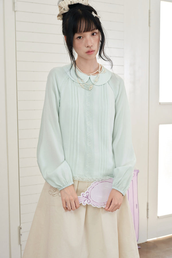 Floral Lace Patchwork Doll Collar Shirt