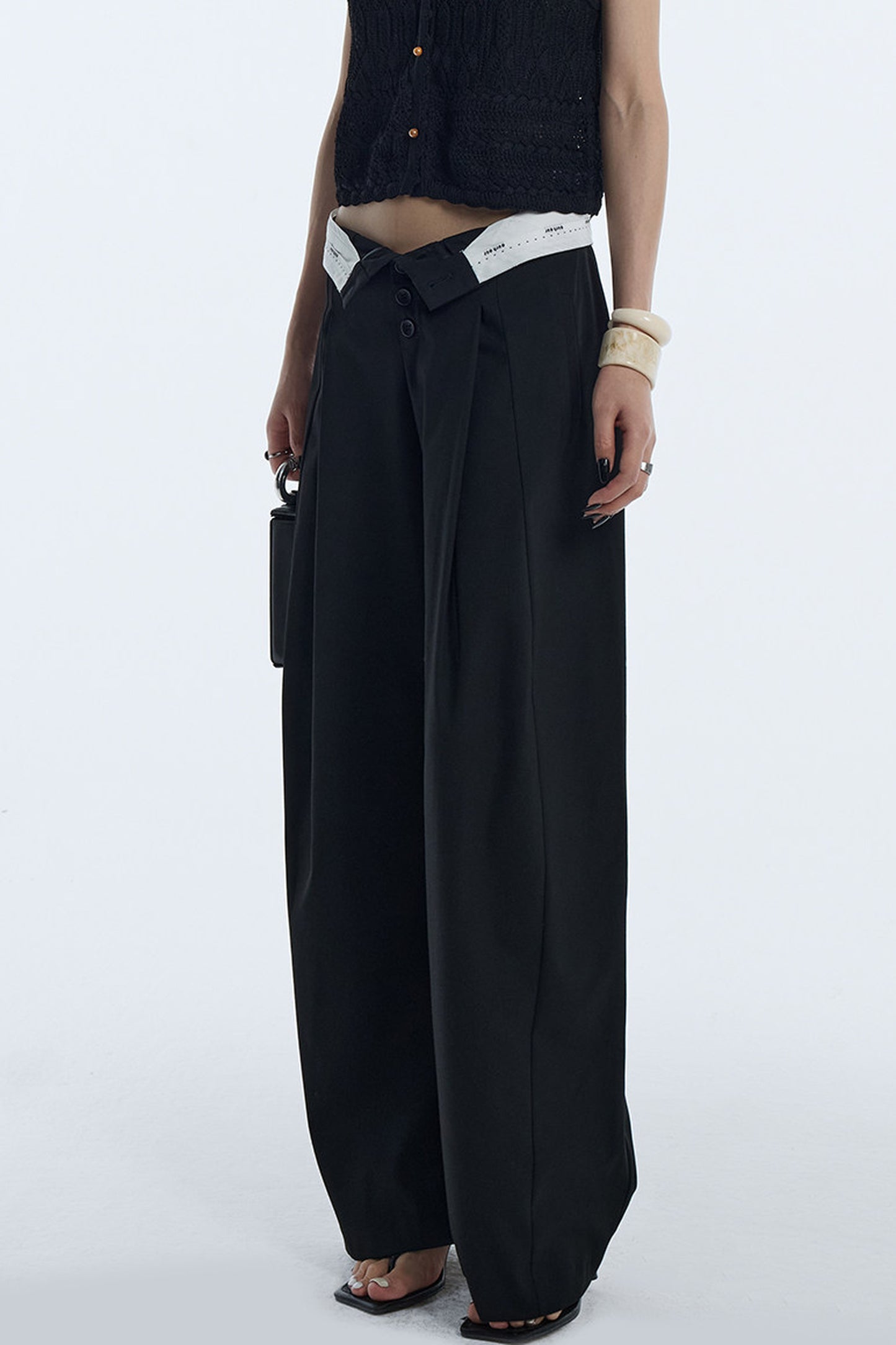 Black Pleated Wide-Leg Trousers