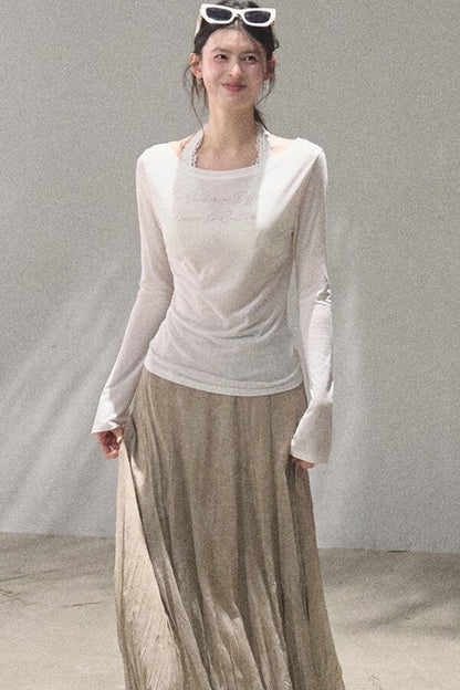 Printed Lyocell Linen Long Sleeve Top