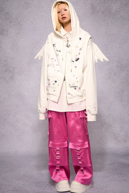 Angel Wings Sticker Print Hoodie Jacket