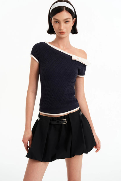 Asymmetrical Bow-Knot Knit Top