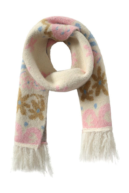 Retro Bird And Flower Jacquard Tassel Scarf