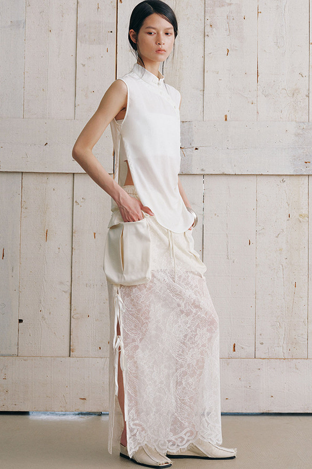 Detachable Shawl Collar Sleeveless Shirt