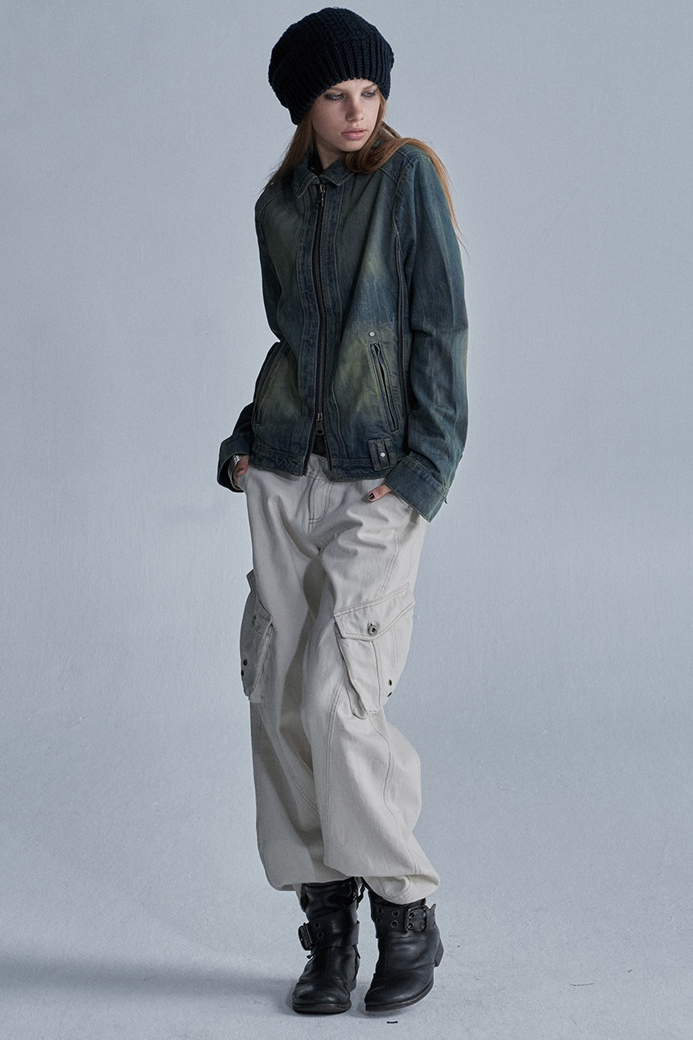Distressed Zipper Segmented Jacket