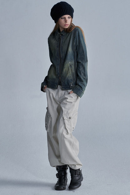 Distressed Zipper Segmented Jacket