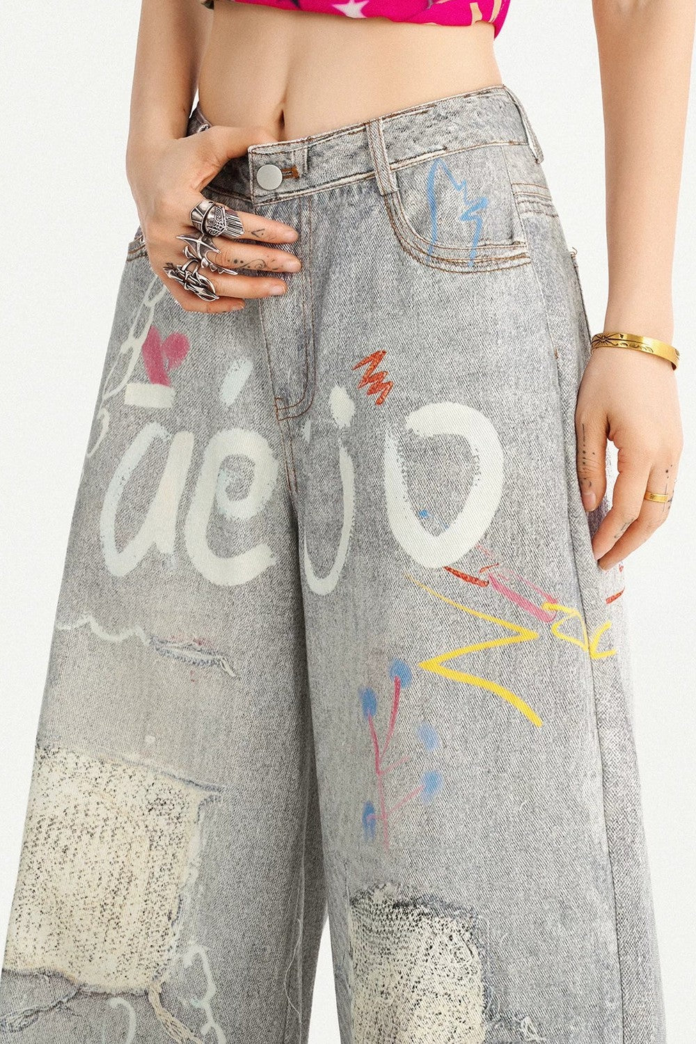 Heart Graffiti Ripped Jeans