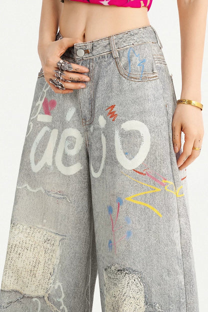 Heart Graffiti Ripped Jeans