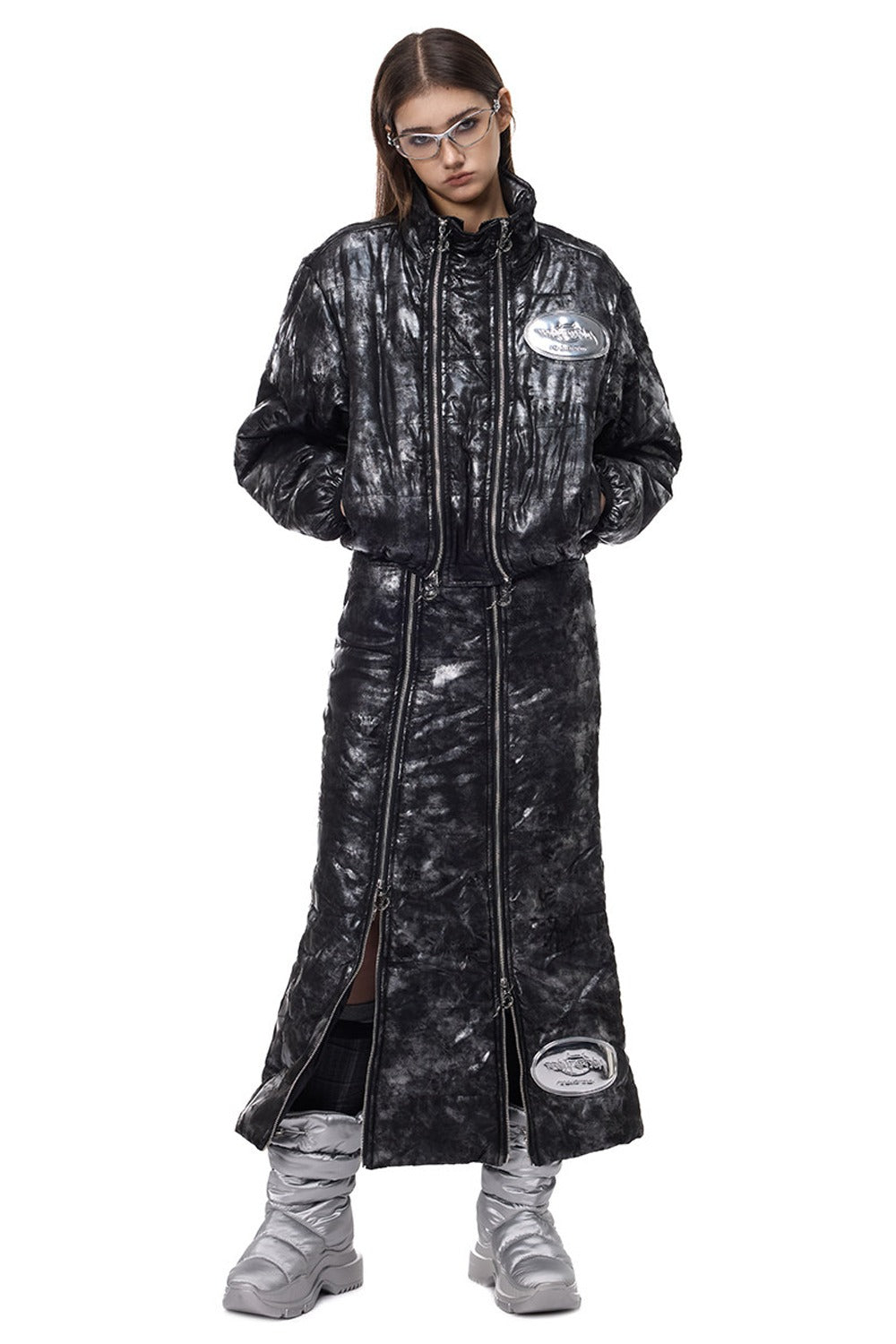 Y2K Space Black Silver Double Zipper Jacket