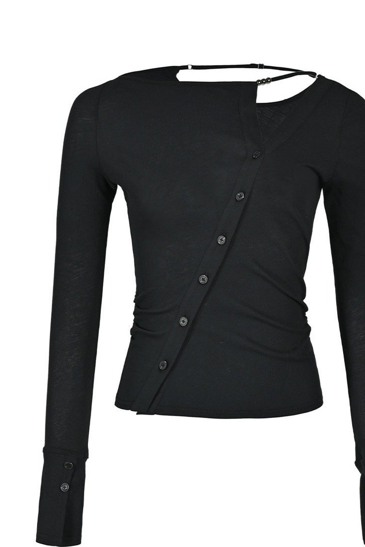 High-Elastic Diagonal Placket Long-Sleeve T-Shirt