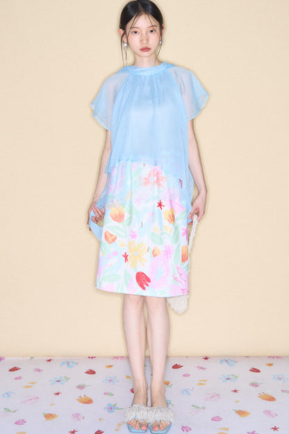 Hand-Painted Bird And Flower Print Skirt