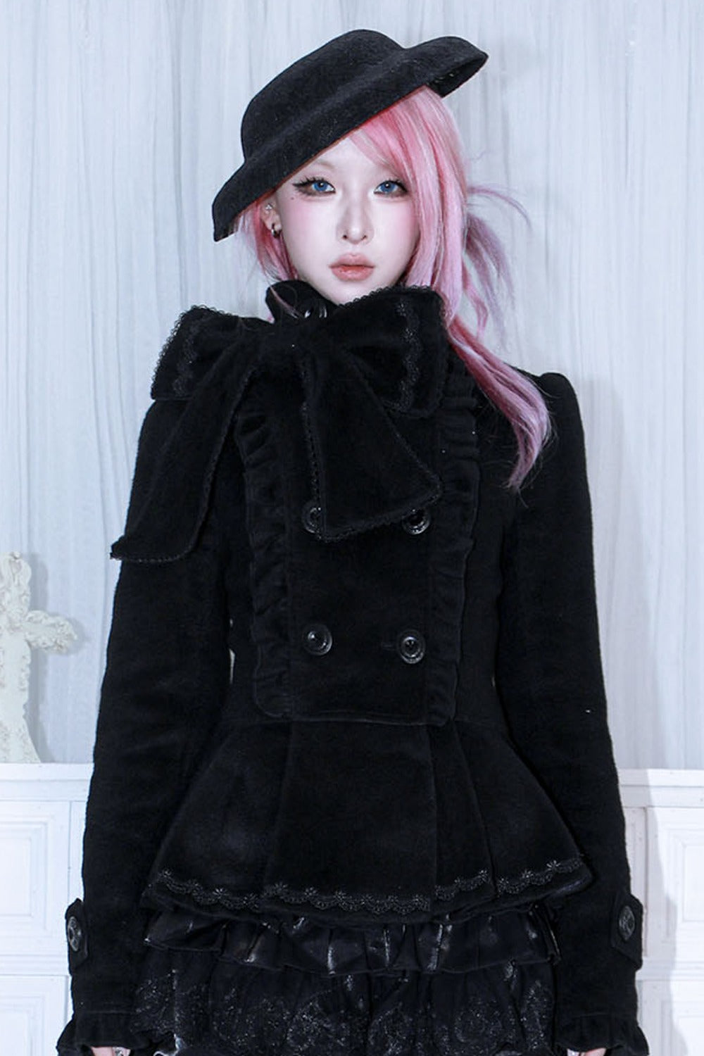 Detachable Bow Woolen Coat and Dress Set