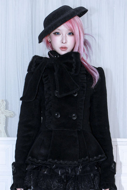 Detachable Bow Woolen Coat and Dress Set