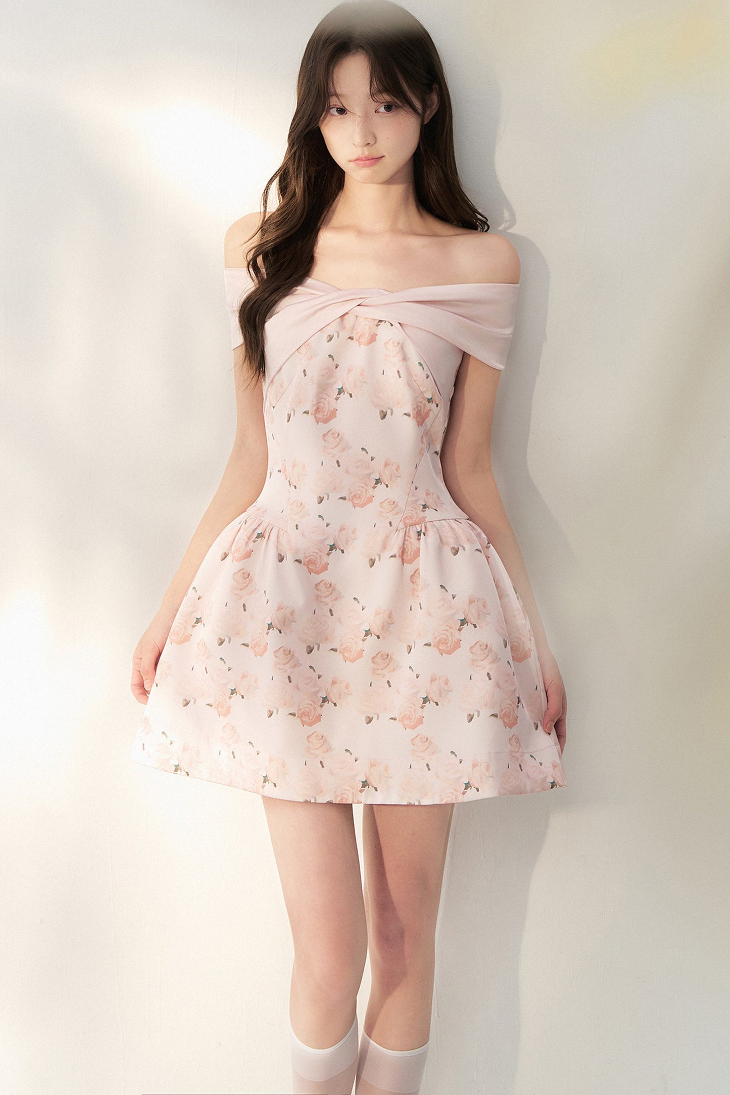 Pink Satin Rose Print Dress