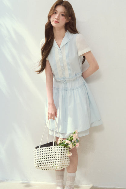 Sea Salt Blue Lyocell Layered Shirt Dress