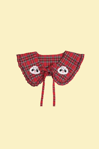 Panda Print Plaid Collar