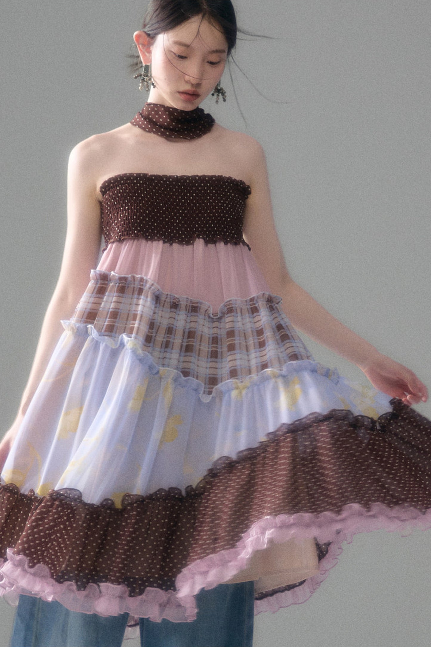 Brownie Tart Patchwork Tube Top Skirt
