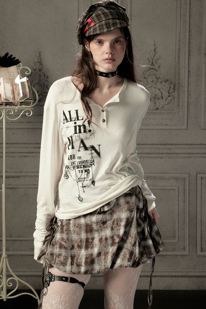 Beige Printed Long-Sleeved T-Shirt