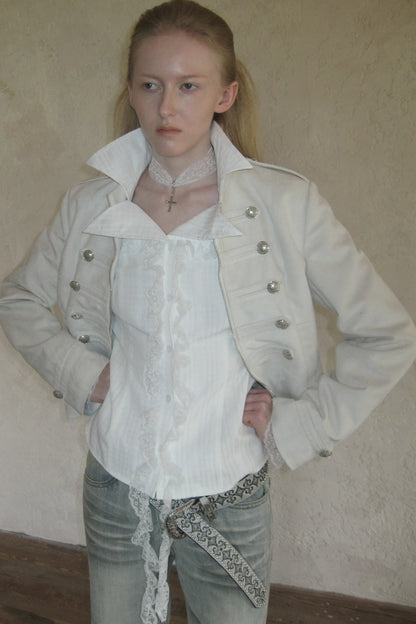 Lace Irregular Hem Long Sleeve Shirt
