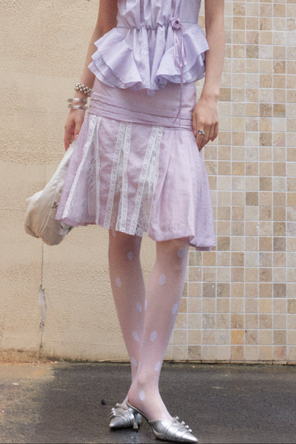 Semi-Transparent Lace Splicing Pleated Skirt