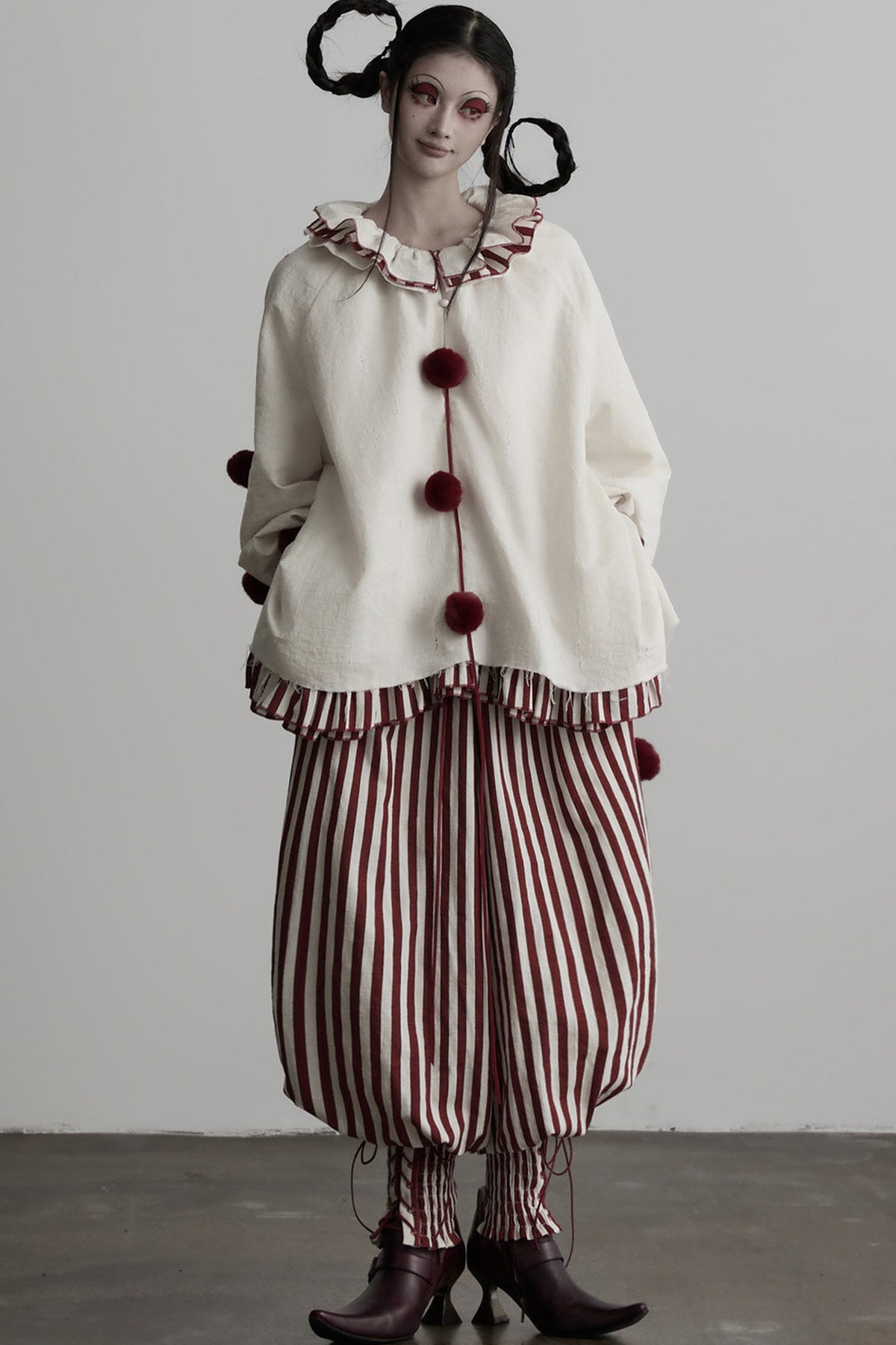 Red White Striped Lace-Up Lantern Pants
