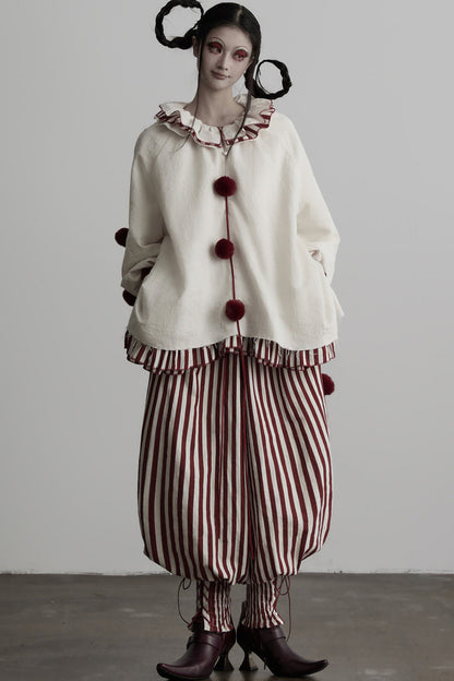 Red White Striped Lace-Up Lantern Pants