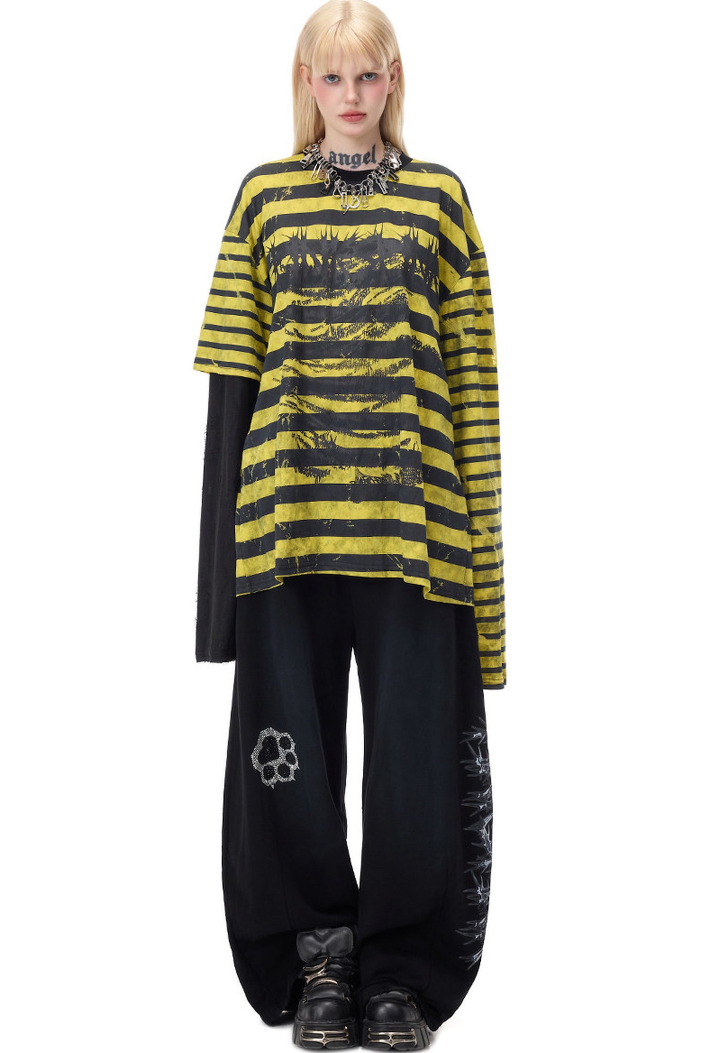 Punk Burnt Floral Cut-Out Striped Raglan Blouse