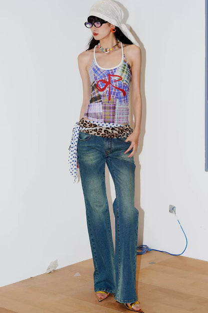 Retro Embroidery Low-Waist Flared Jeans