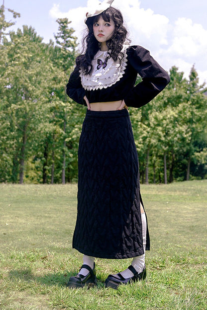 Heart Jacquard Slit Skirt