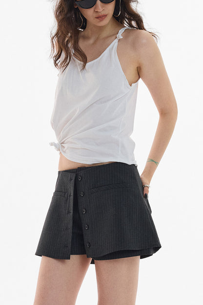 Gray White Striped Button Front Skirt
