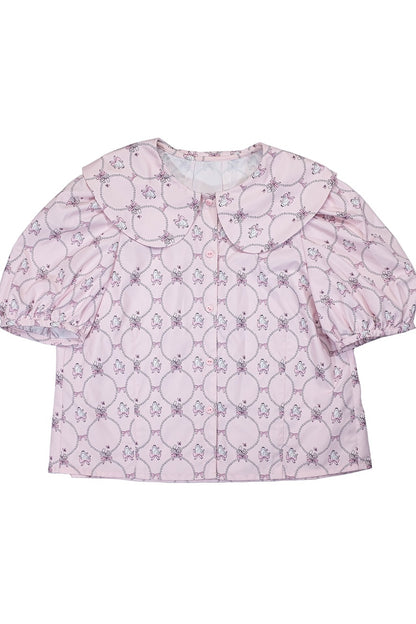 Dog Pearl Print Puff Sleeve Shirt