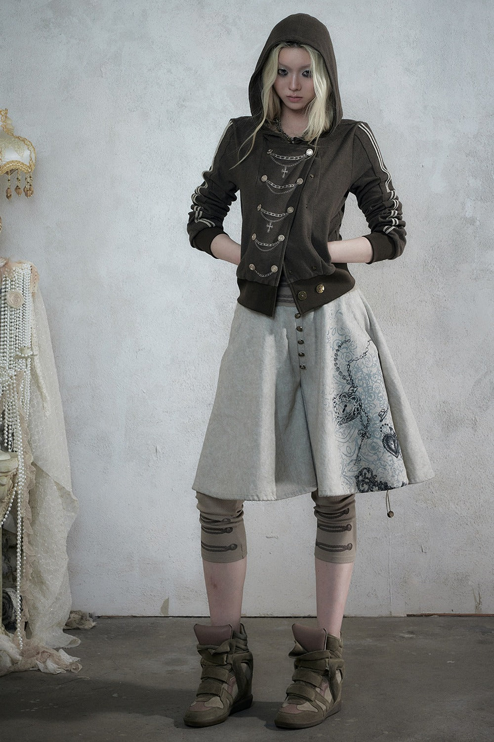 Punk Print Layered-Look Skirt