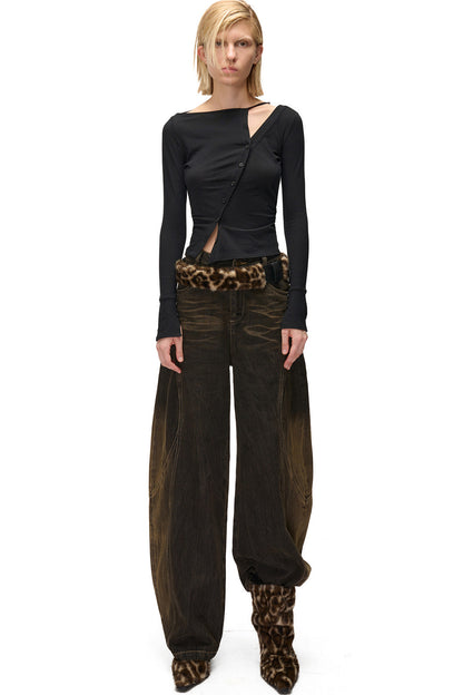 High-Elastic Diagonal Placket Long-Sleeve T-Shirt