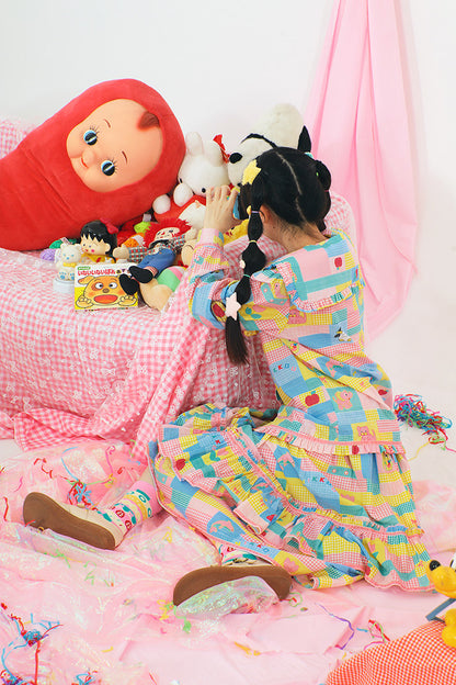 Patchwork Print Doll Collar Shirt