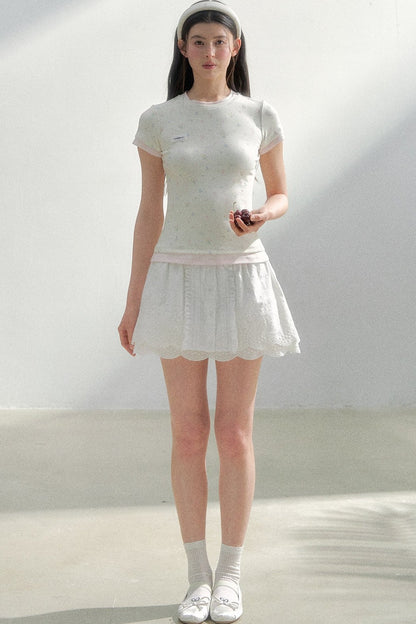 Pure White Embroidered A-Line Skirt