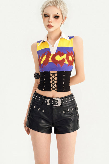 Y2K Jersey Collar Corset Tank Top