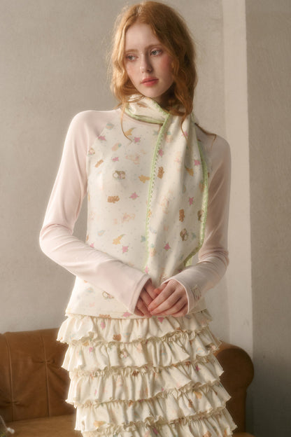 Set aus Sweatshirt mit verspieltem Print und Stufenrock