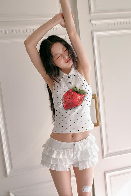 Top a canotta all'americana con schiena scoperta a pois fragola