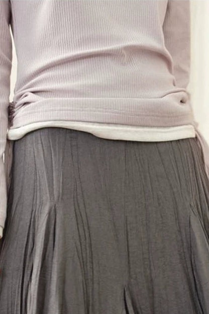 Deep Gray Wrinkled A-Line Midi Skirt