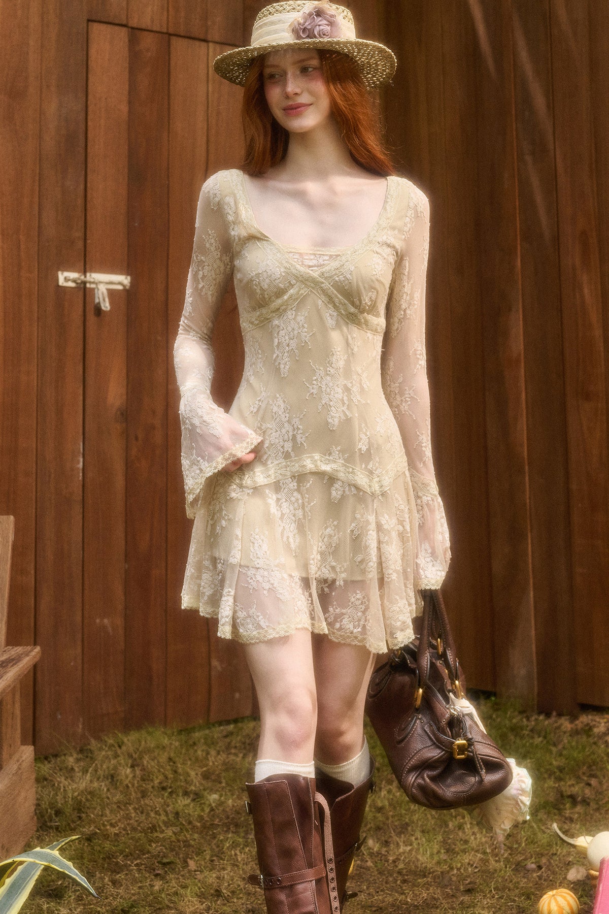 3D Vine Relief Cotton Lace Dress