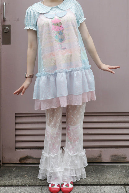 Pink Blue Patchwork Rhinestone Mesh Cami Dress