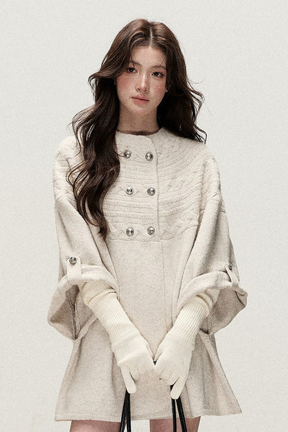 Double-Breasted Cape Design Cardigan