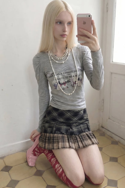 A-Line Plaid Pleated Low-Waisted Skirt