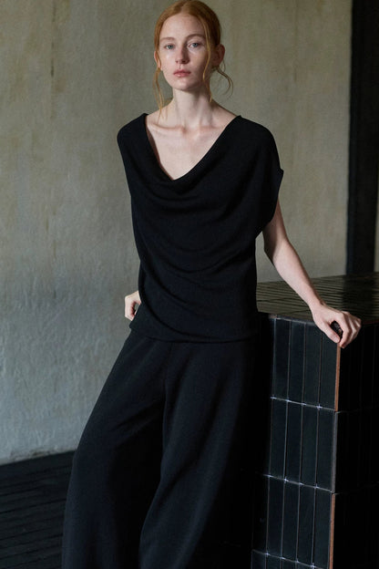 Black Tencel Drape Knitted Top