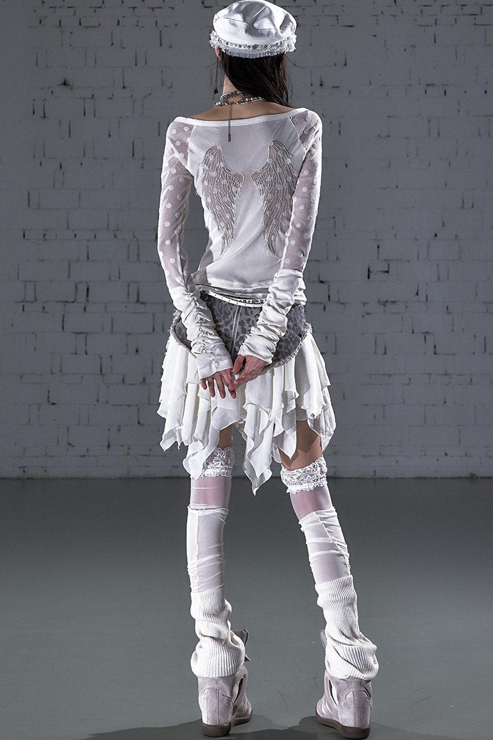 Baroque Flocked Wing Embroidered Blouse