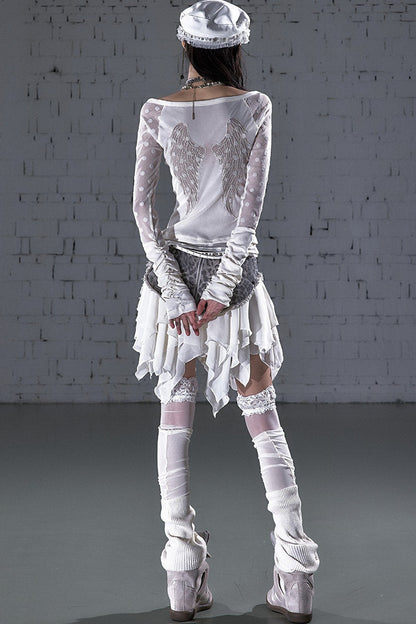 Baroque Flocked Wing Embroidered Blouse