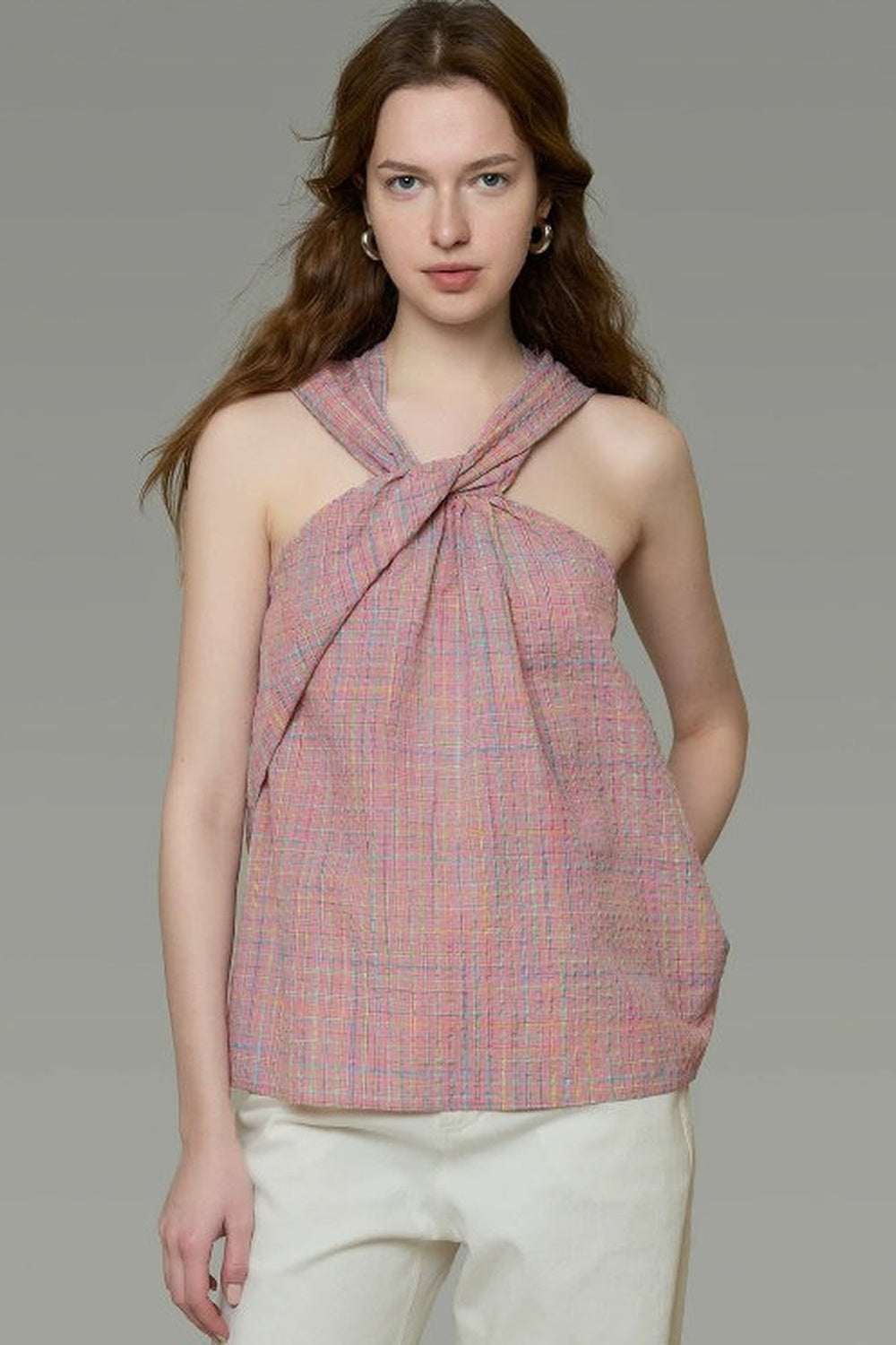 Plaid French Knot Top